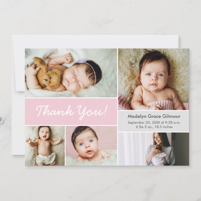 Pink Birth announcement Custom photo Baby shower (Front)