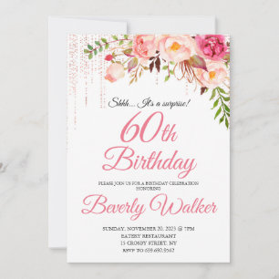 Pink Birthday 60th Surprise Floral  Invitation