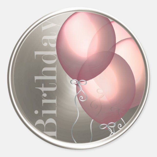Pink Birthday Balloons Silver Envelope Seal (Front)