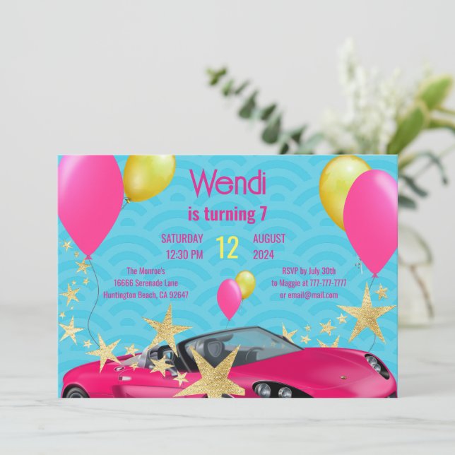 Pink Birthday Bash Party Invitation (Standing Front)