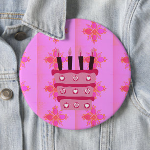 Pink Birthday Cake Art Print 6 Inch Round Button