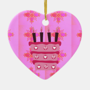 Pink Birthday Cake Art Print Ceramic Ornament