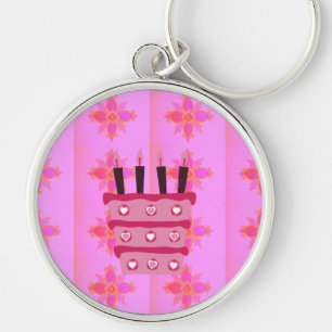 Pink Birthday Cake Art Print Keychain
