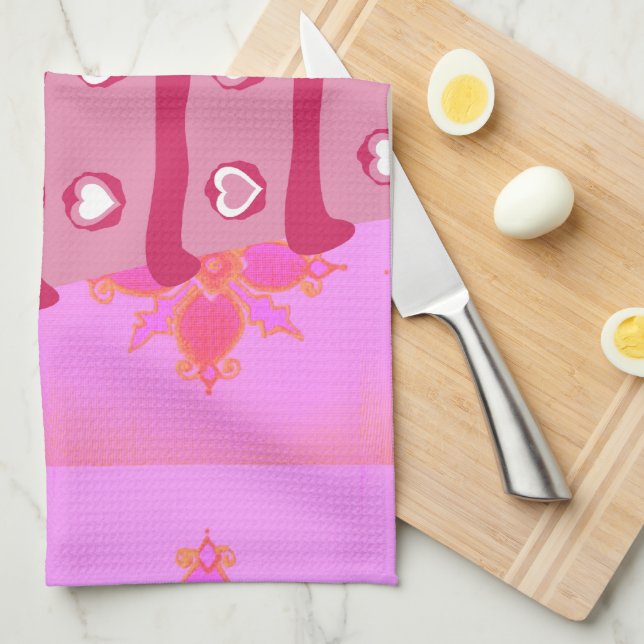 Pink Birthday Cake Art Print Kitchen Towel (Quarter Fold)