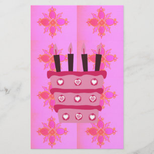 Pink Birthday Cake Art Print Stationery