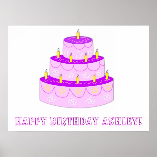 Pink Birthday Cake Birthday Banner Poster (Front)