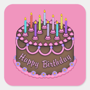 Pink Birthday cake girls party sticker