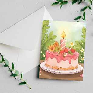 Pink Birthday Cake   Happy Birthday Postcard
