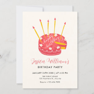 Pink Birthday cake invitation