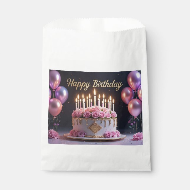 Pink birthday cake luxurious elegant extravagant favour bag (Front)