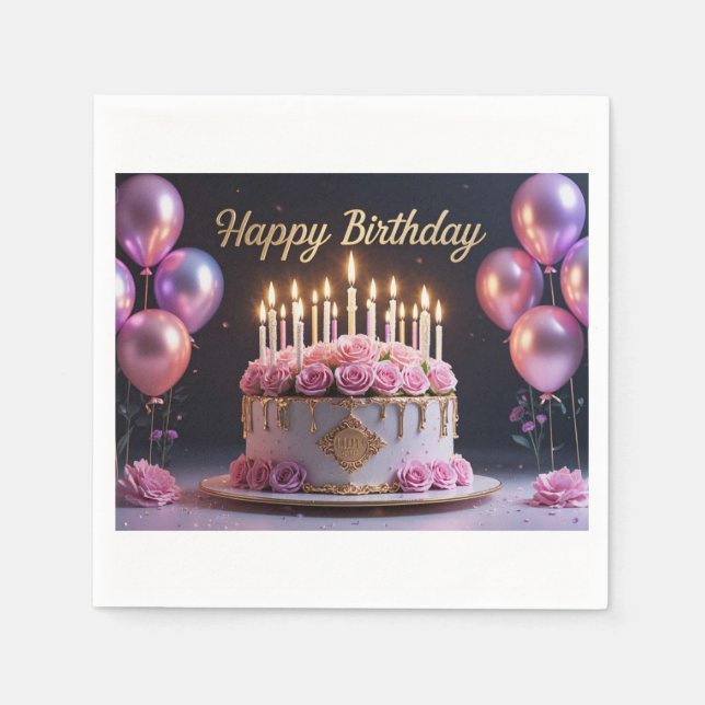 Pink birthday cake luxurious elegant extravagant napkin (Front)