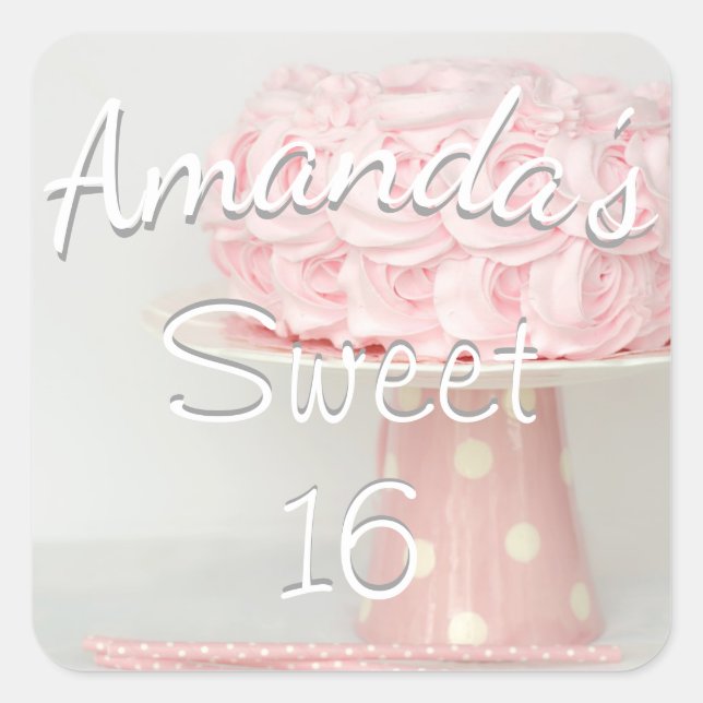 Pink Birthday Cake Sweet 16 Customize Sticker (Front)