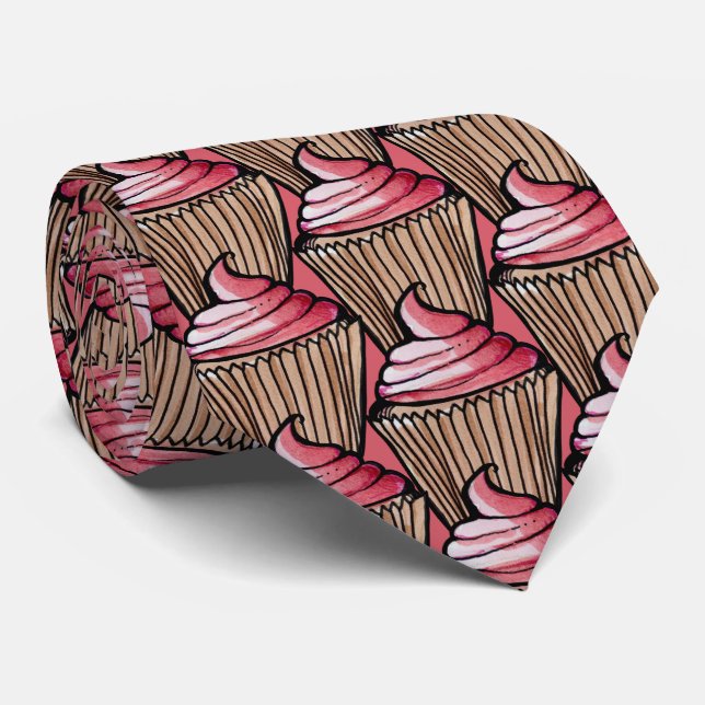 Pink Birthday Cupcakes Art cutie cupcake     party Tie (Rolled)