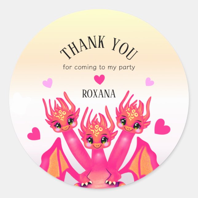 Pink Birthday Dragon Classic Round Sticker (Front)