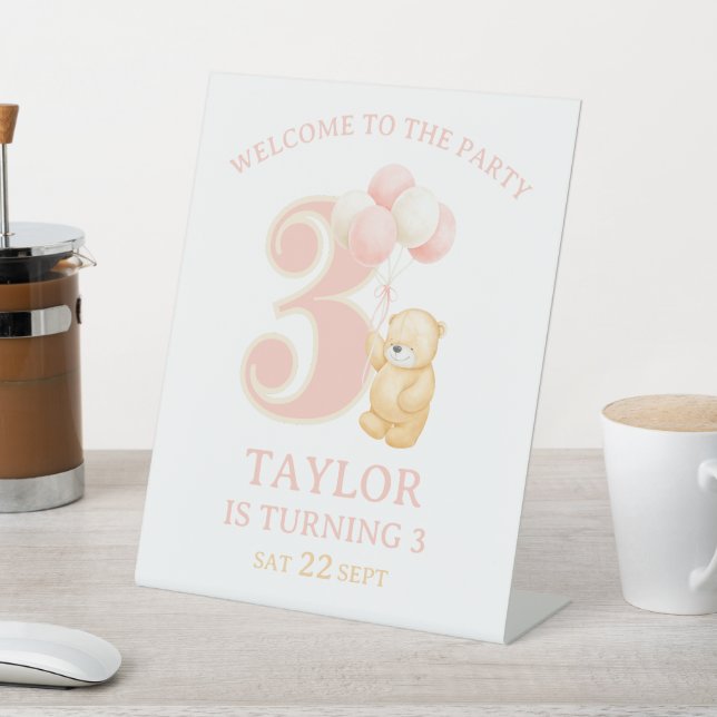 Pink Birthday Girl 3 years Custom Welcome sign  (In SItu)