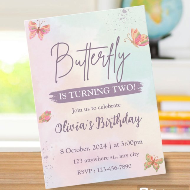 Pink Birthday Invitation Butterfly (Créateur téléchargé)