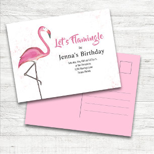 Pink Birthday Party Cute Flamingo Custom Postcard