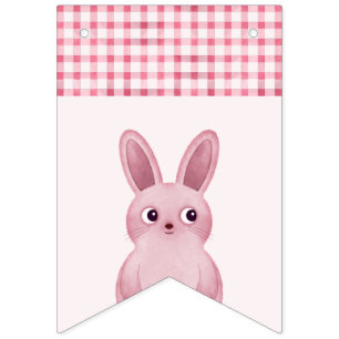 Pink birthday party for baby girls with bunny bunting flags