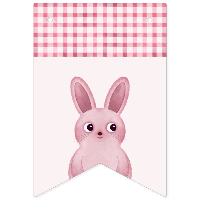 Pink birthday party for baby girls with bunny bunting flags (First Flag)