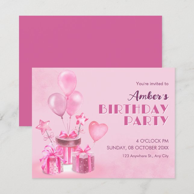 Pink Birthday Party Invitation (Front/Back)