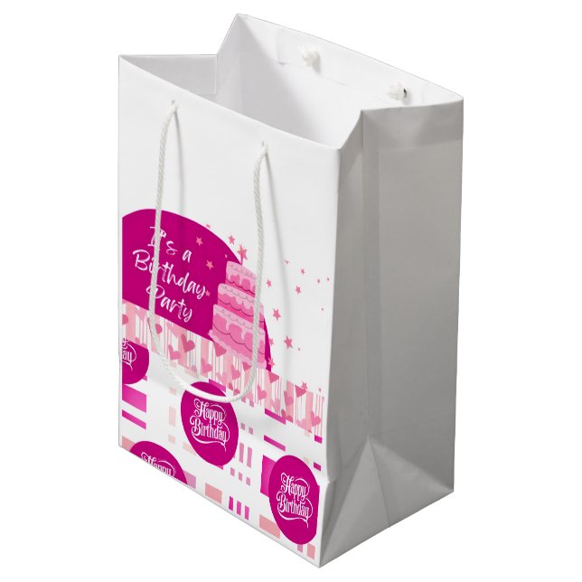 Pink Birthday Party Medium Gift Bag (Front Angled)