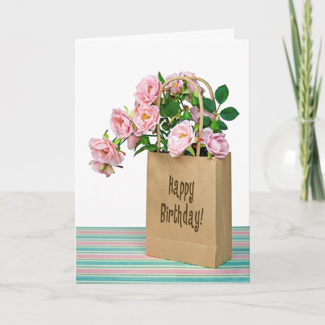 Pink Birthday Roses Card (Front)