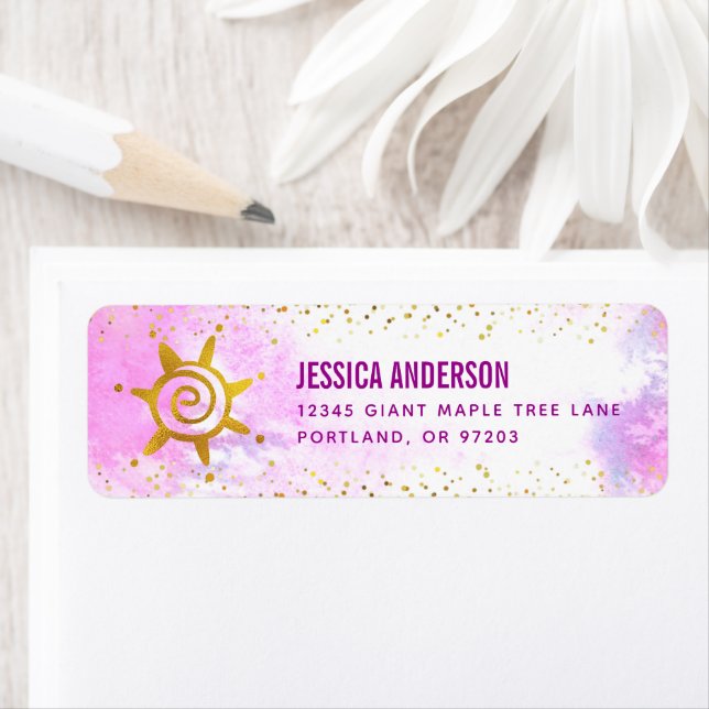Pink Birthday Watercolor Gold Girly Glam Address (Insitu)