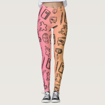 Pink blac Textile Abstract Pattern Leggins