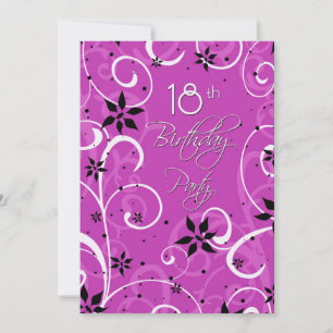 Pink Black 18th Birthday Party Invitation Card