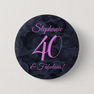 Pink Black 40 and Fabulous Birthday Party 2 Inch Round Button