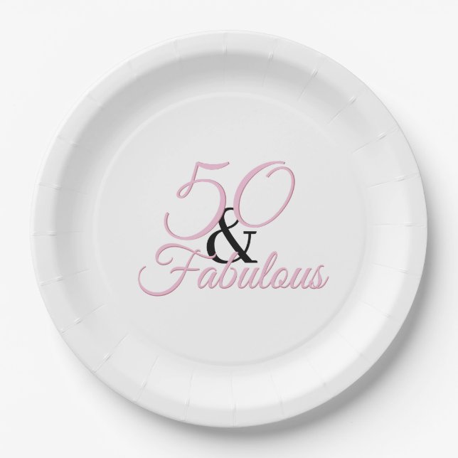 Pink Black 50 and fabulous Birthday Party Paper Plate (Front)