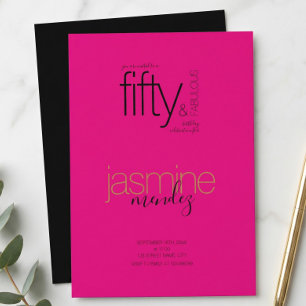 Pink & Black 50 & Fabulous Golden accent Birthday  Invitation