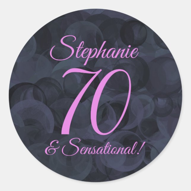Pink Black 70 and Sensational Birthday Favour Classic Round Sticker (Front)