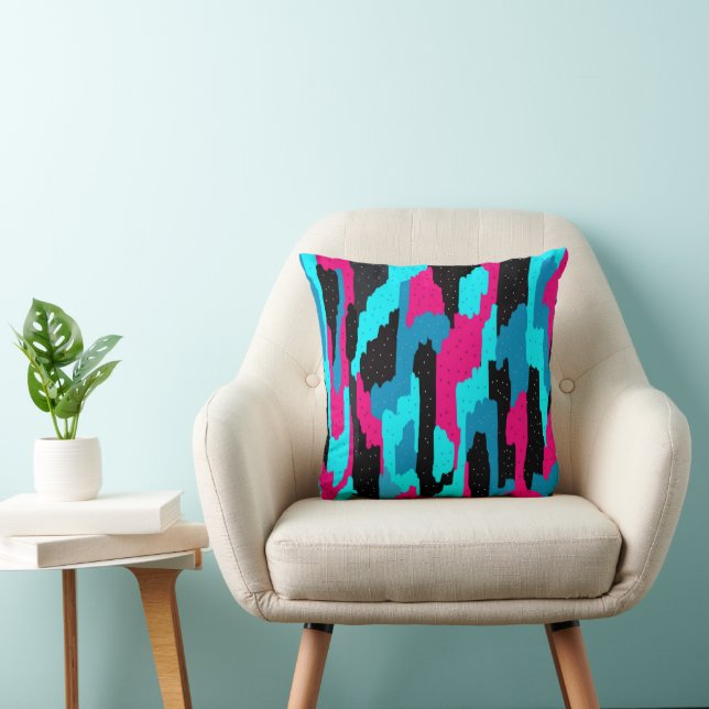 Pink, Black, and Blue Abstract  Throw Pillow (Chair)