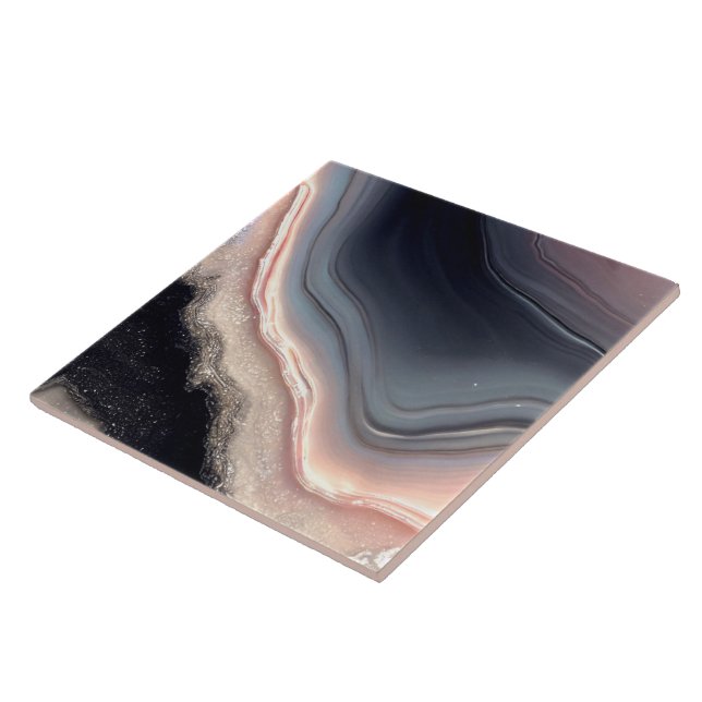 Pink Black and Cream Geode Style Ceramic Tile. Tile (Side)