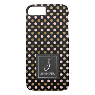 Pink, Black and Gold Foil Polka Dot Monogram Case-Mate iPhone Case