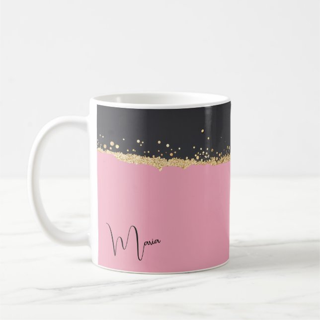 Pink, Black and Gold Glitter Coffee Mug (Left)