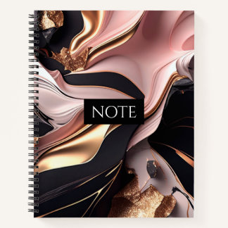 pink black and gold liquid marble gold foil notebook