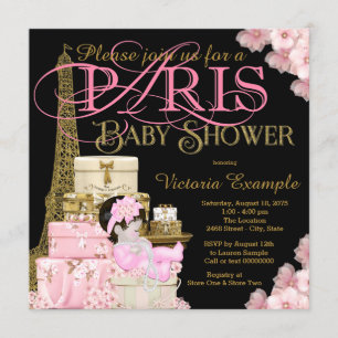 Pink Black and Gold Paris Baby Shower Invitation