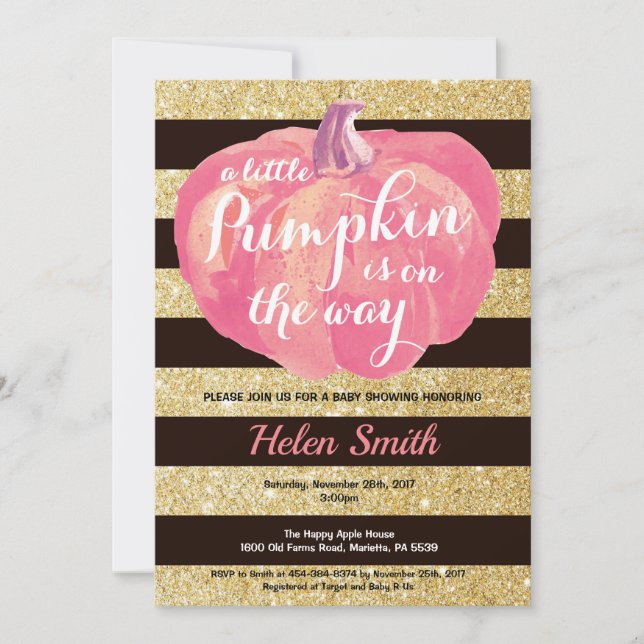 Pink Black and Gold Pumpkin Girl Baby Shower Invitation (Front)