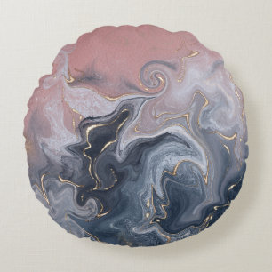  Pink, black,and grey Decorative Watercolor marble Round Pillow