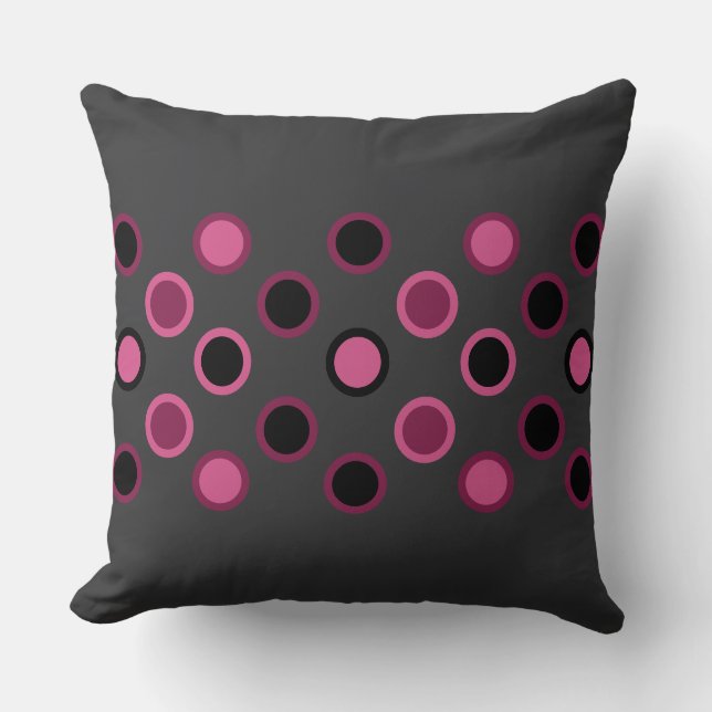 pink, black and grey dots throw pillow (Front)