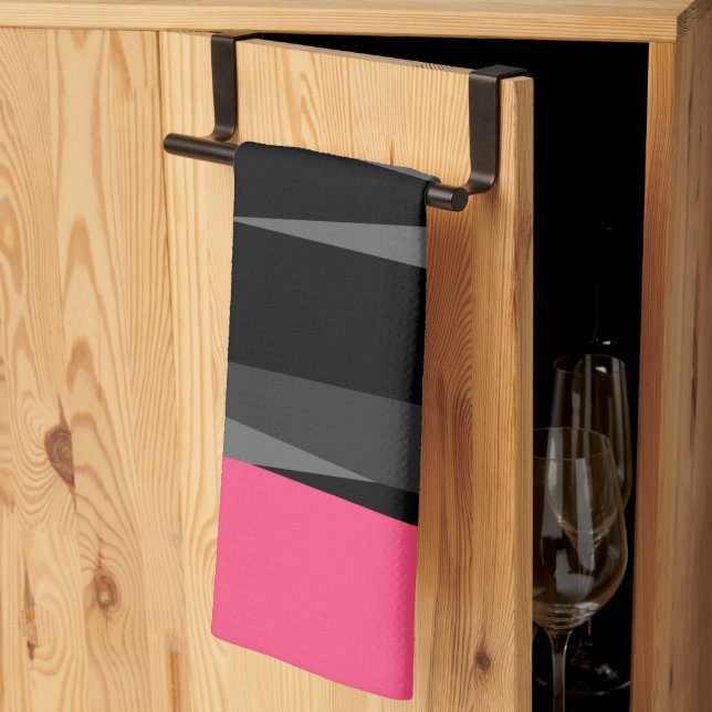 Pink Black and Grey Kitchen Towel (Thirds Fold)