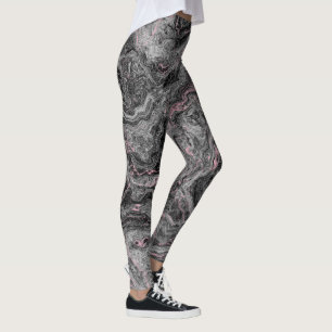 pink, black and grey Marble Swirl Abstract Leggings