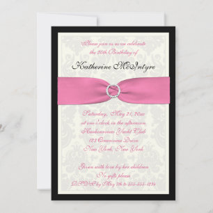 Pink, Black, and Ivory Damask 50th Birthday Invite