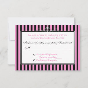 Pink, Black, and Silver Striped Scroll Reply Card