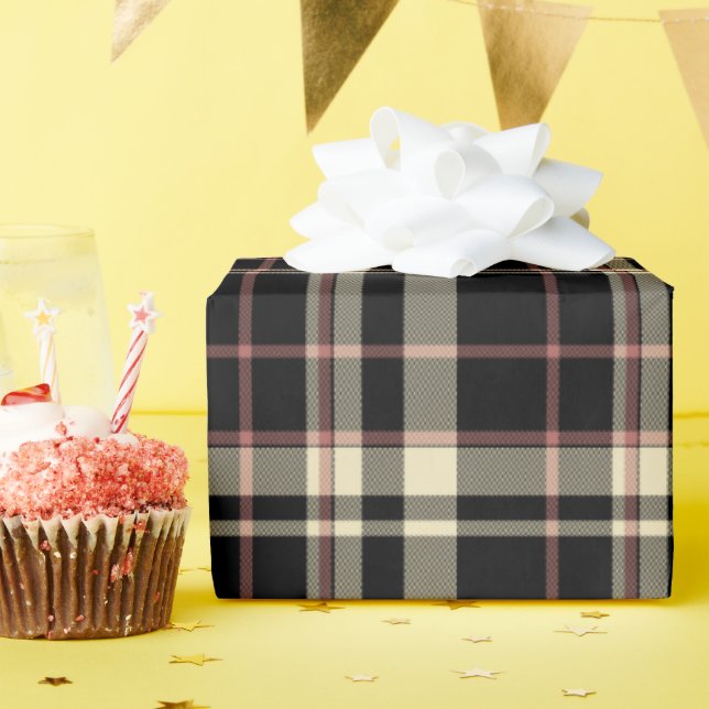 Pink, Black and Tan Plaid   Wrapping Paper (Birthday Party)