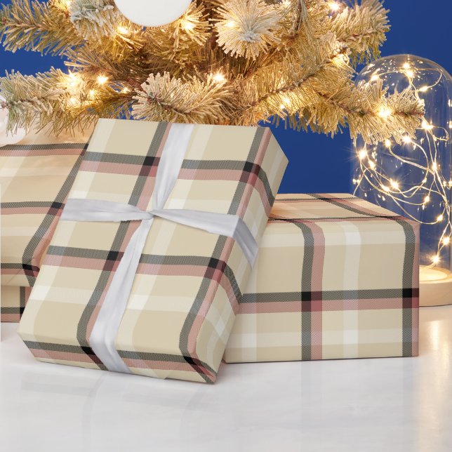 Pink, Black and Tan Plaid  Wrapping Paper (Holidays)