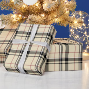 Pink, Black and Tan Plaid Wrapping Paper