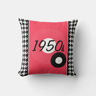 Pink, black and white 1950s theme Announcement Throw Pillow
